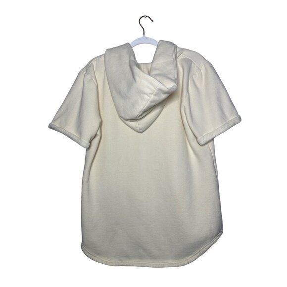 Homme + Femme Short Sleeve Hooded Sweatshirt Size Medium Cream Quarter Zip - Picture 4 of 9